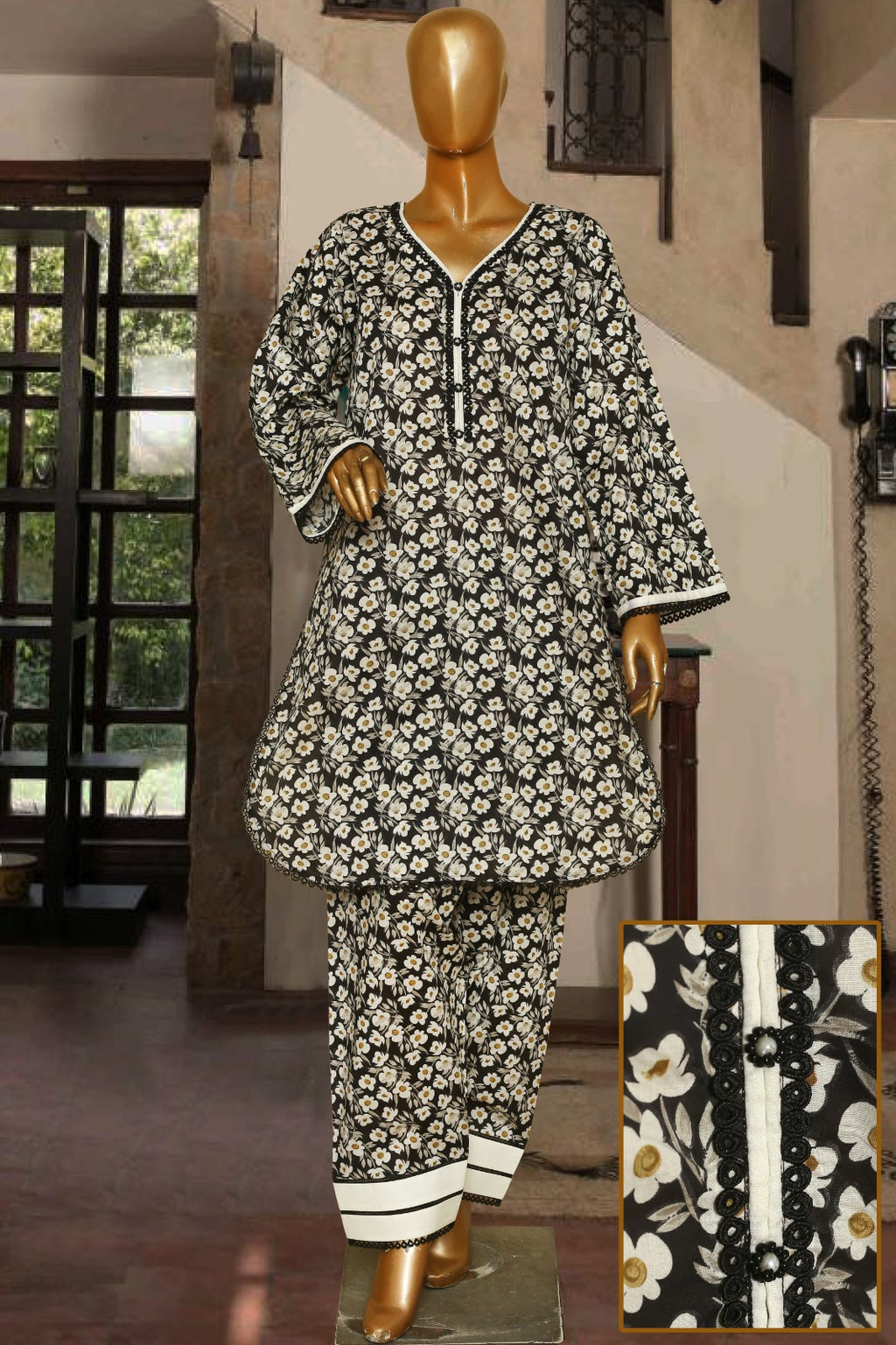 Seema Jee Black Floral Printed 2 Piece Lawn Suit for Women – Premium Casual Wear