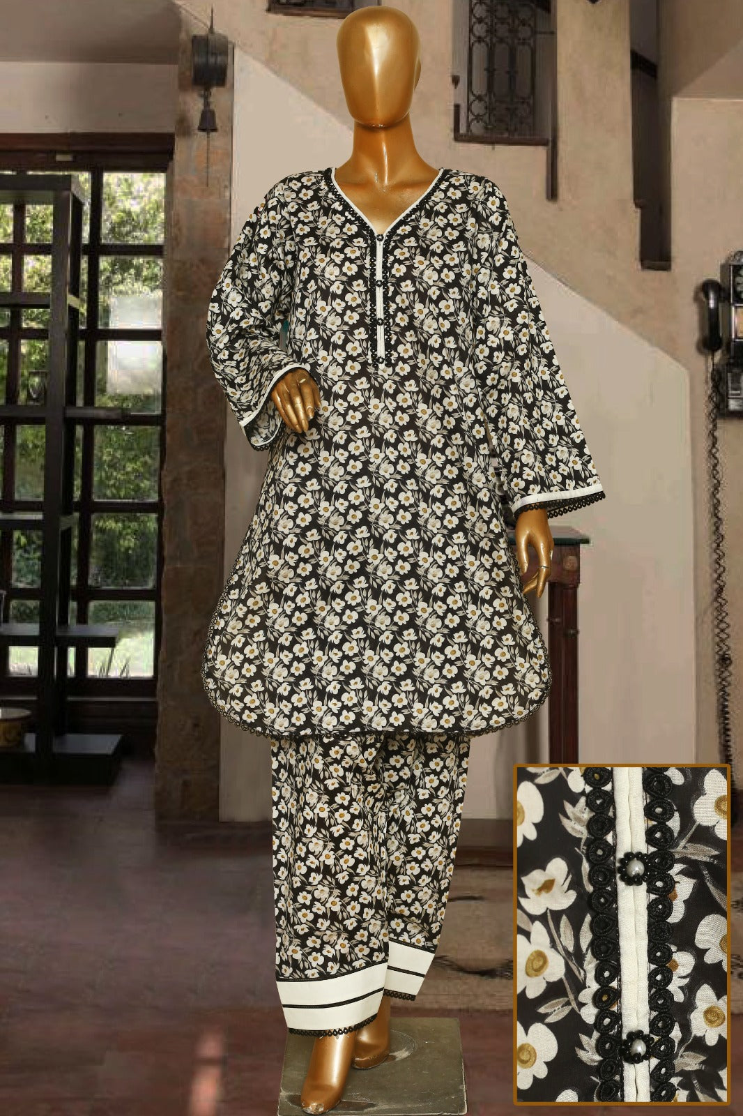 Seema Jee Black Floral Printed 2 Piece Lawn Suit for Women – Premium Casual Wear
