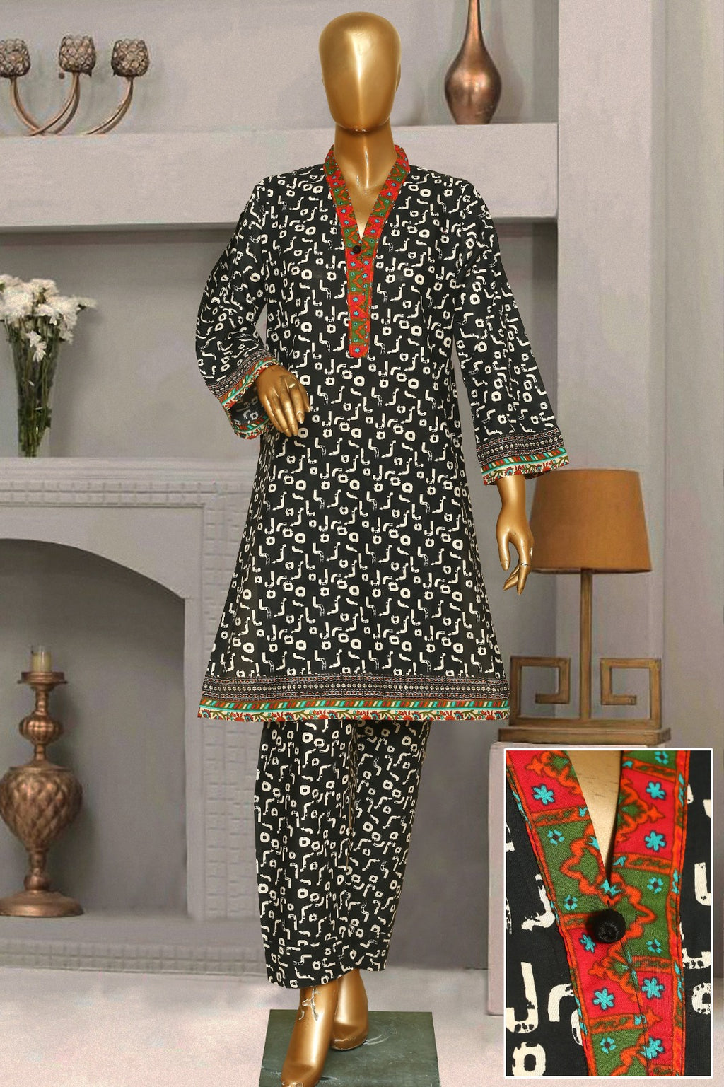 Seema Jee Black Abstract Printed 2 Piece Lawn Suit – Medium Size | Women's Casual Wear