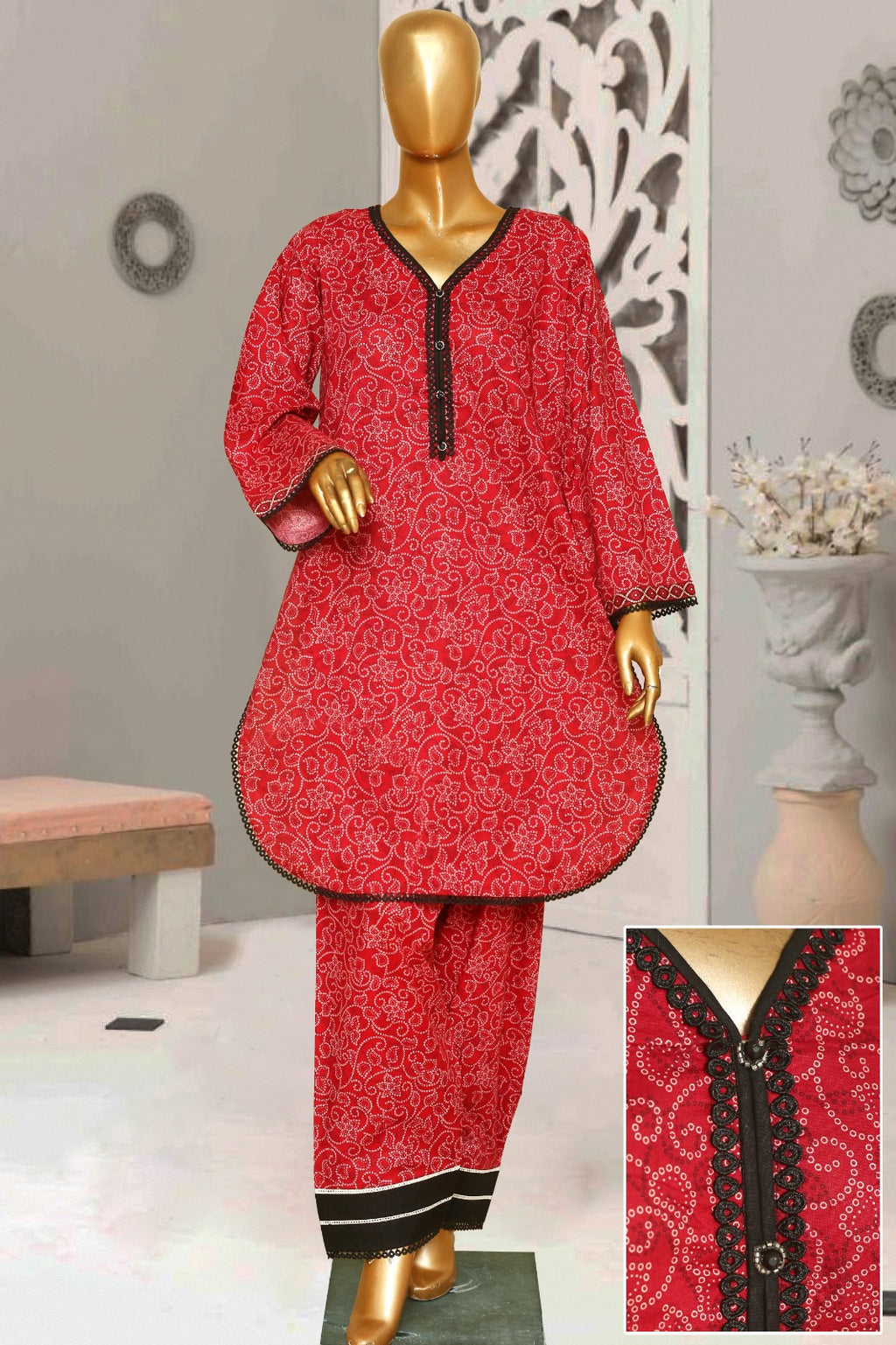 Seema Jee Red Printed 2 Piece Lawn Suit – Medium Size | Women's Casual Wear
