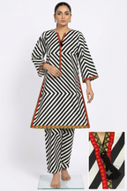 Seema Jee Black & White Striped 2 Piece Lawn Suit – Medium Size | Women's Casual Wear